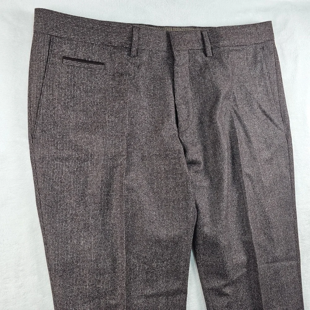 Hugo Boss Wilhelm4 100% Wool Dress Pants 36x30 Burgundy Flannel Puppytooth NWOT